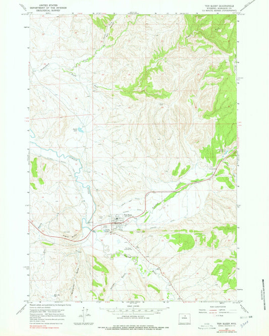 Classic USGS Ten Sleep Wyoming 7.5'x7.5' Topo Map Image