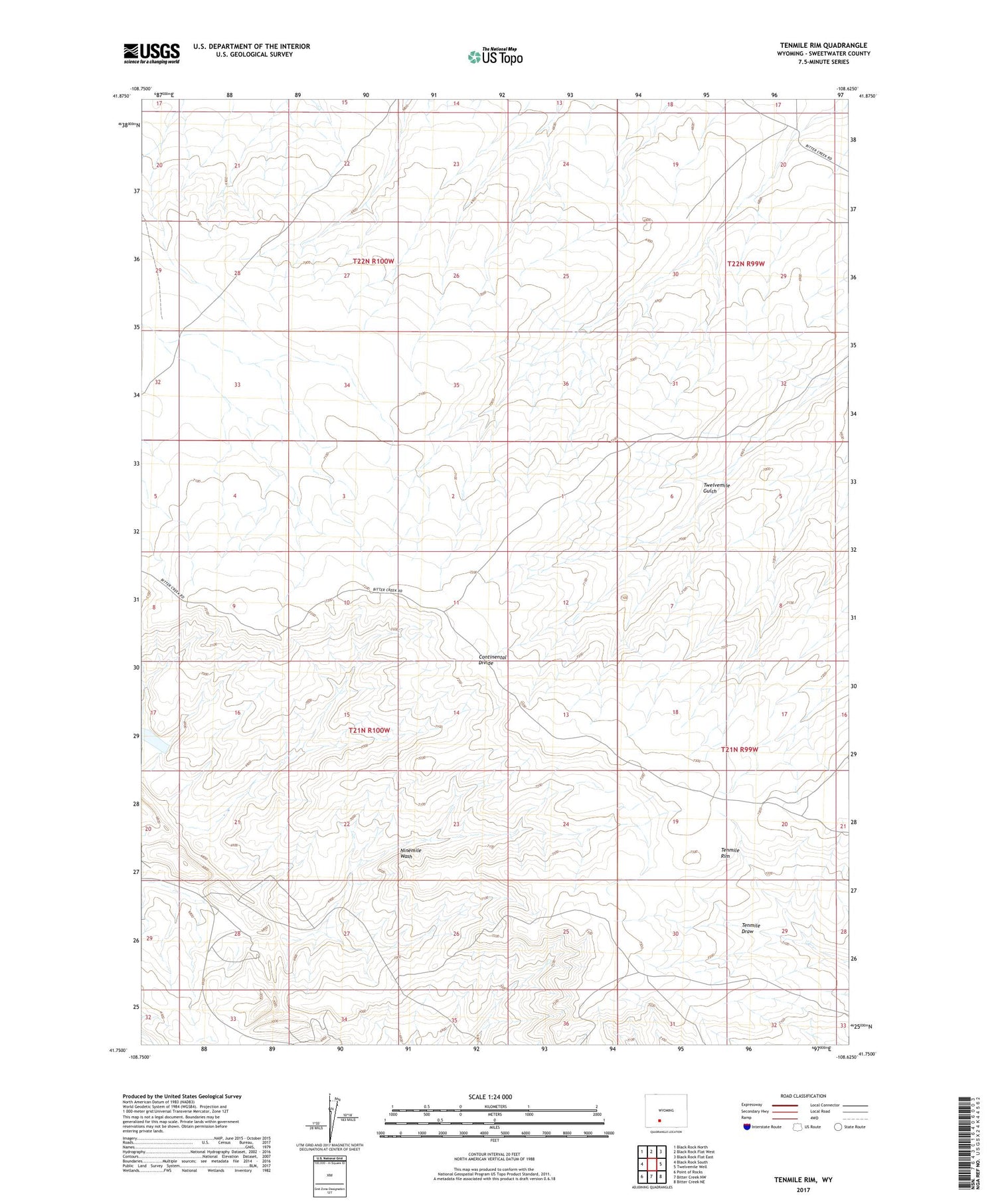Tenmile Rim Wyoming US Topo Map Image