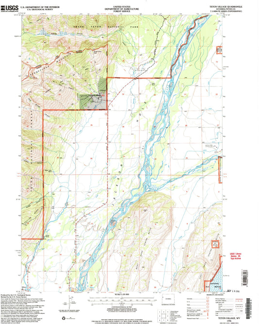 Classic USGS Teton Village Wyoming 7.5'x7.5' Topo Map Image