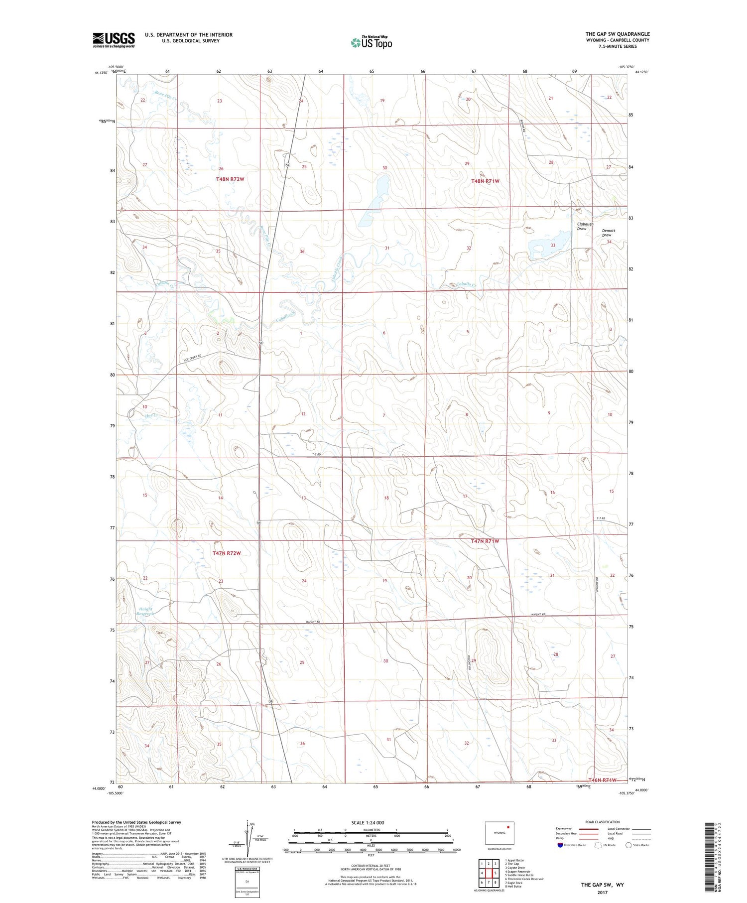 The Gap SW Wyoming US Topo Map Image