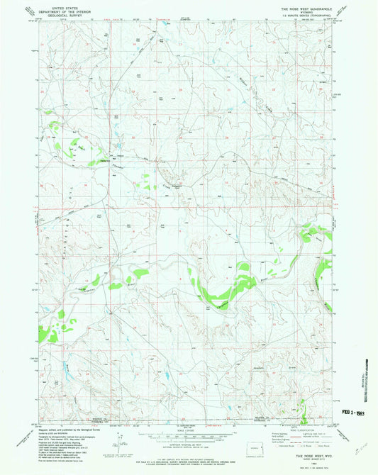 Classic USGS The Nose West Wyoming 7.5'x7.5' Topo Map Image