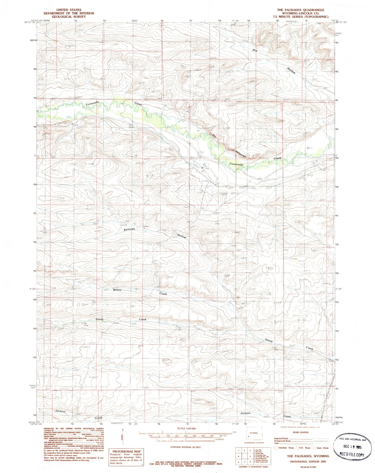 Classic USGS The Palisades Wyoming 7.5'x7.5' Topo Map Image