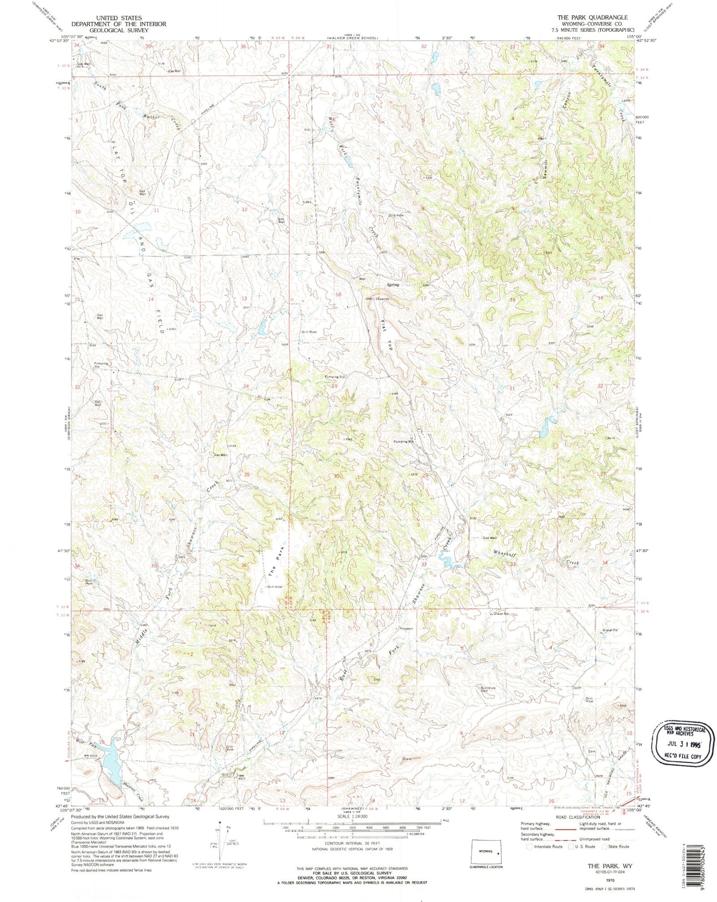 Classic USGS The Park Wyoming 7.5'x7.5' Topo Map Image