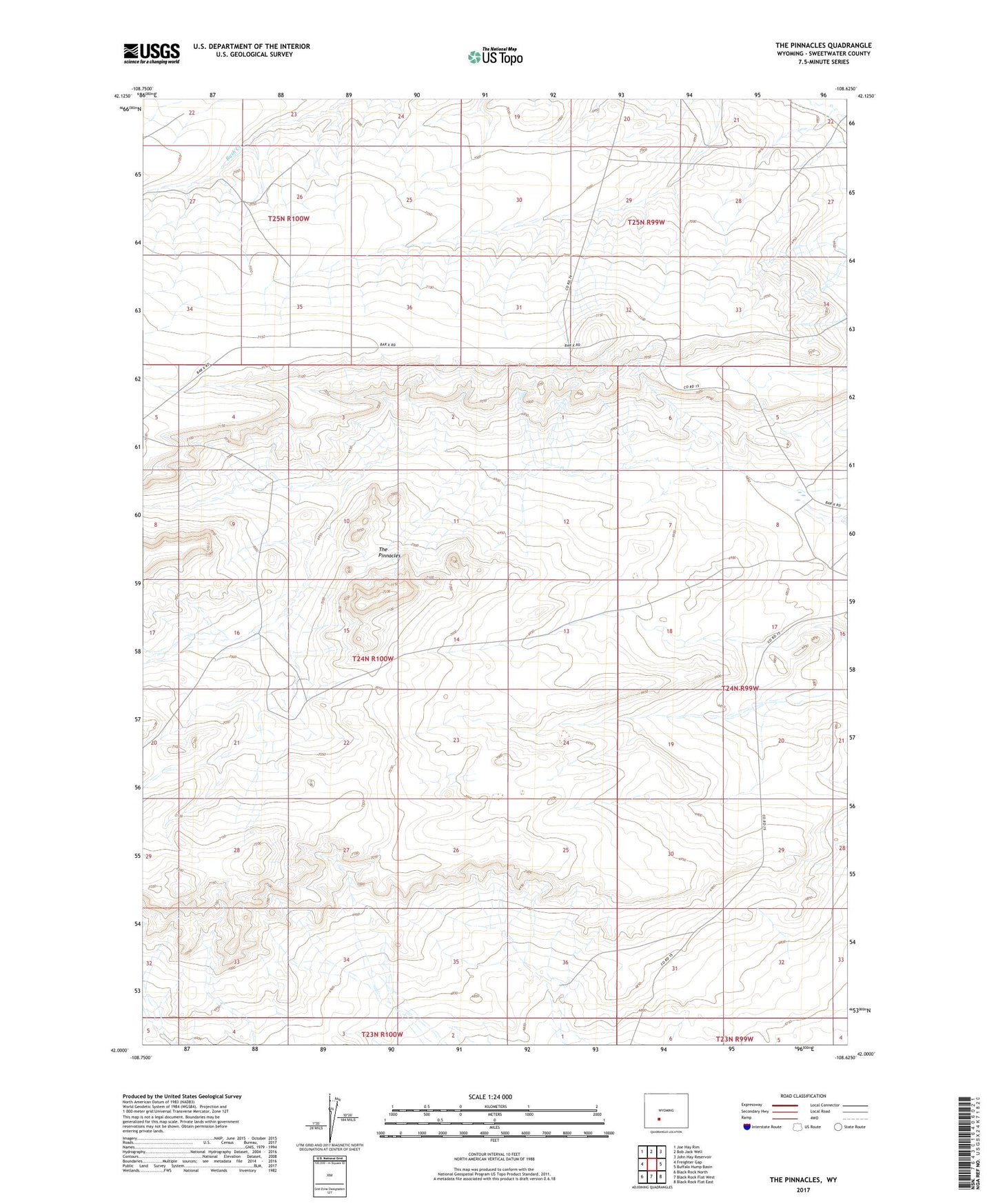 The Pinnacles Wyoming US Topo Map Image