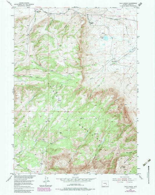 Classic USGS The Q Ranch Wyoming 7.5'x7.5' Topo Map Image