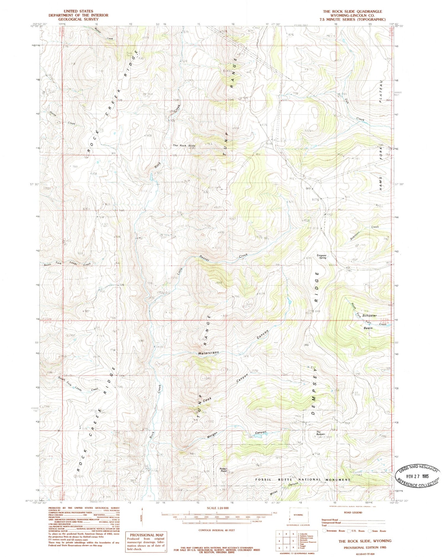 Classic USGS The Rock Slide Wyoming 7.5'x7.5' Topo Map Image