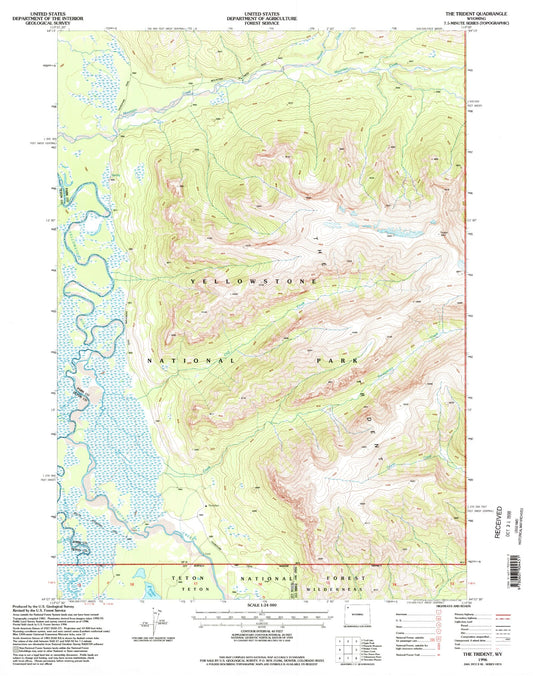 Classic USGS The Trident Wyoming 7.5'x7.5' Topo Map Image