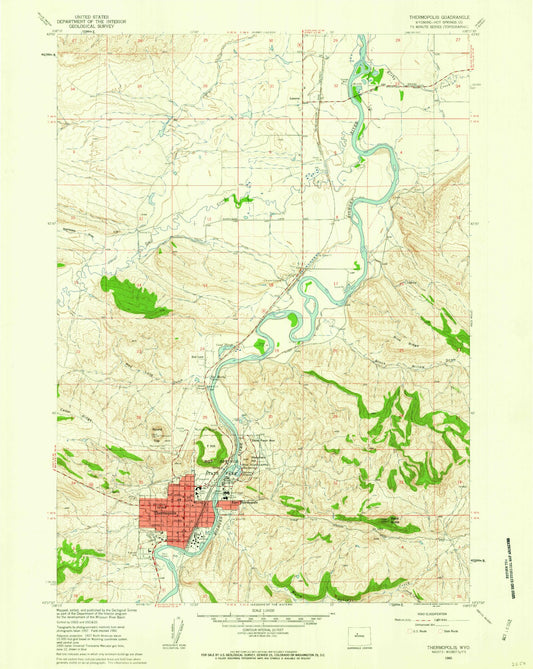 Classic USGS Thermopolis Wyoming 7.5'x7.5' Topo Map Image
