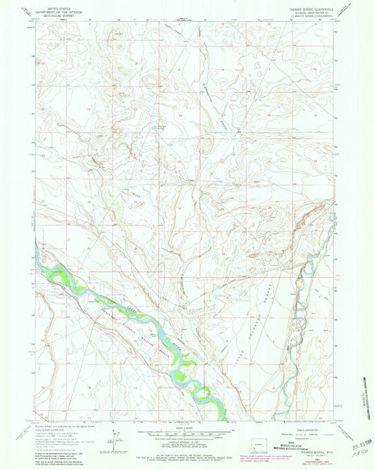 Classic USGS Thoman School Wyoming 7.5'x7.5' Topo Map Image