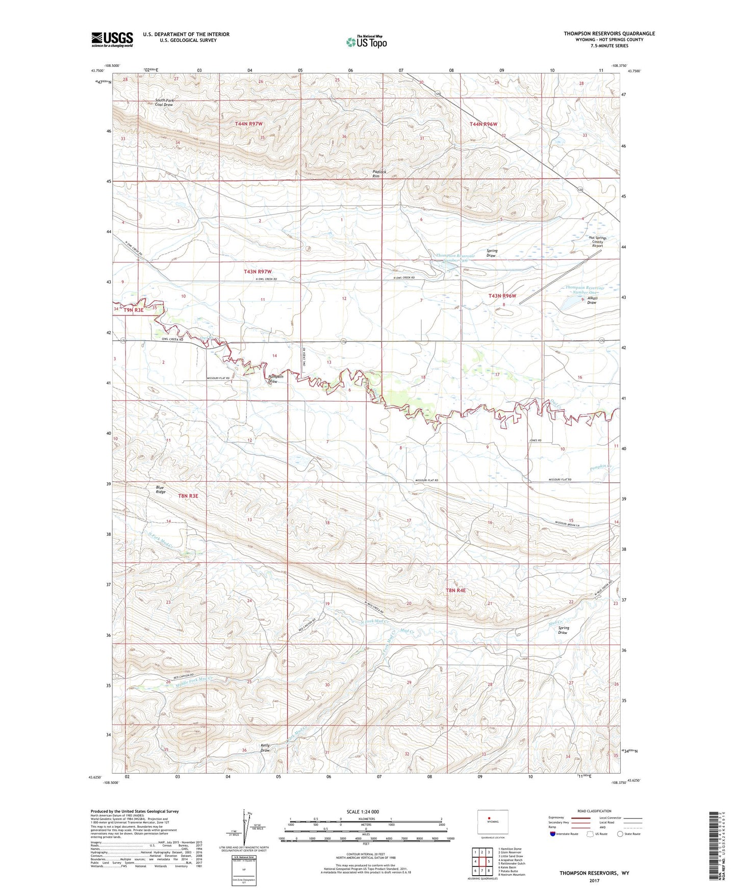 Thompson Reservoirs Wyoming US Topo Map Image
