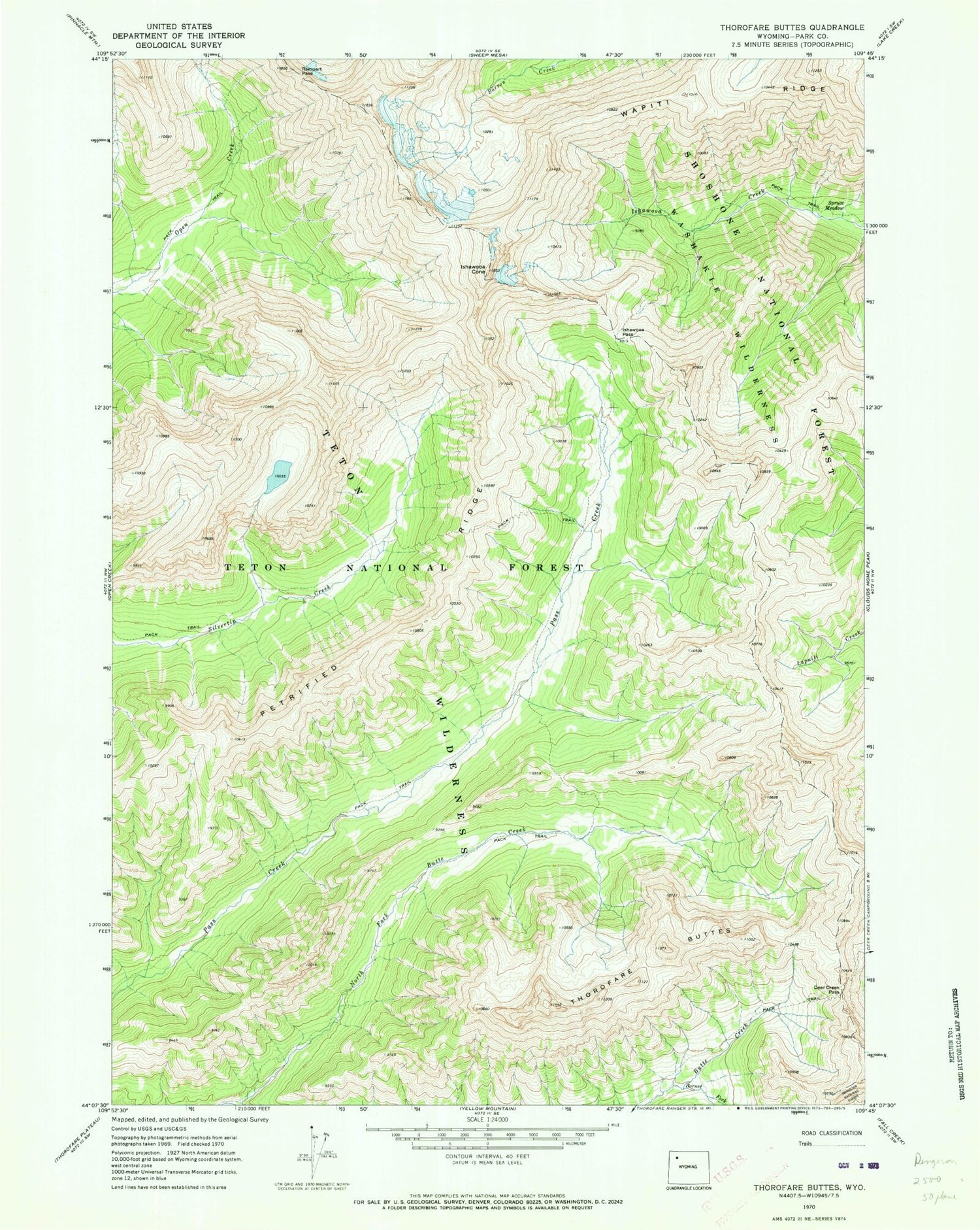 Classic USGS Thorofare Buttes Wyoming 7.5'x7.5' Topo Map Image