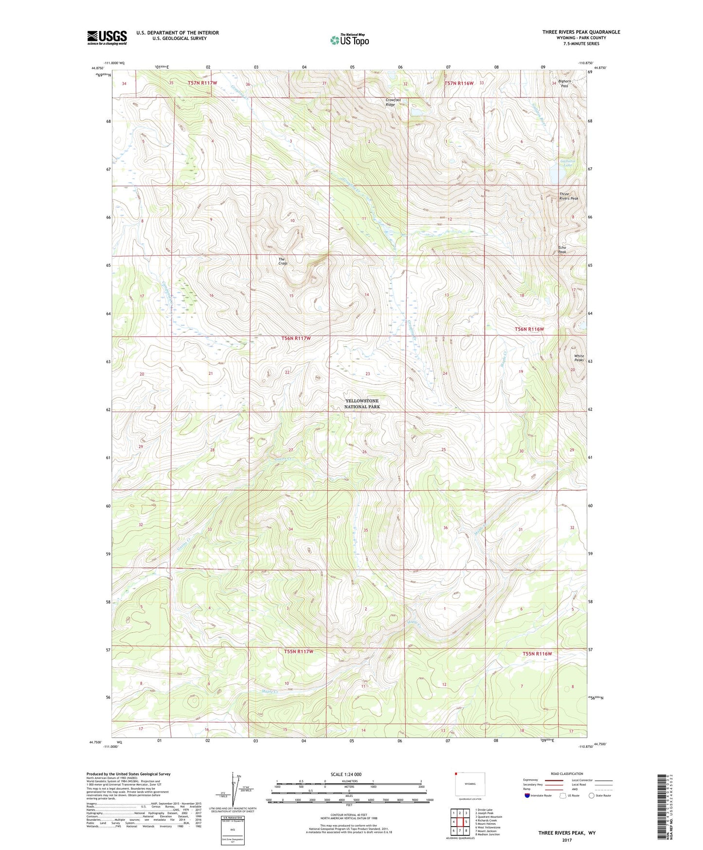 Three Rivers Peak Wyoming US Topo Map Image