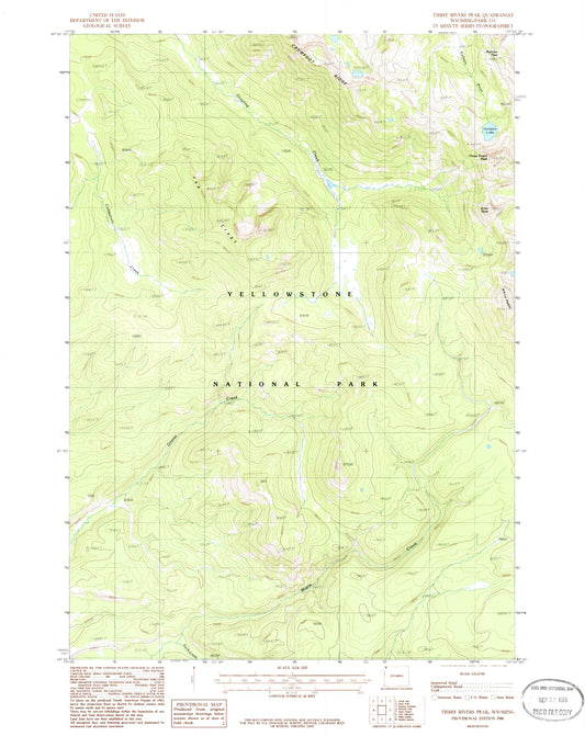 Classic USGS Three Rivers Peak Wyoming 7.5'x7.5' Topo Map Image