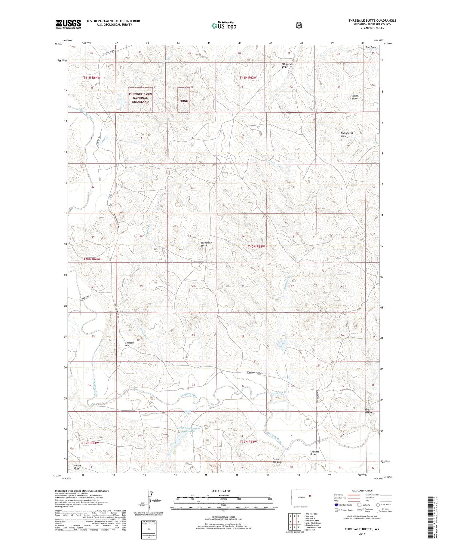 Threemile Butte Wyoming US Topo Map Image