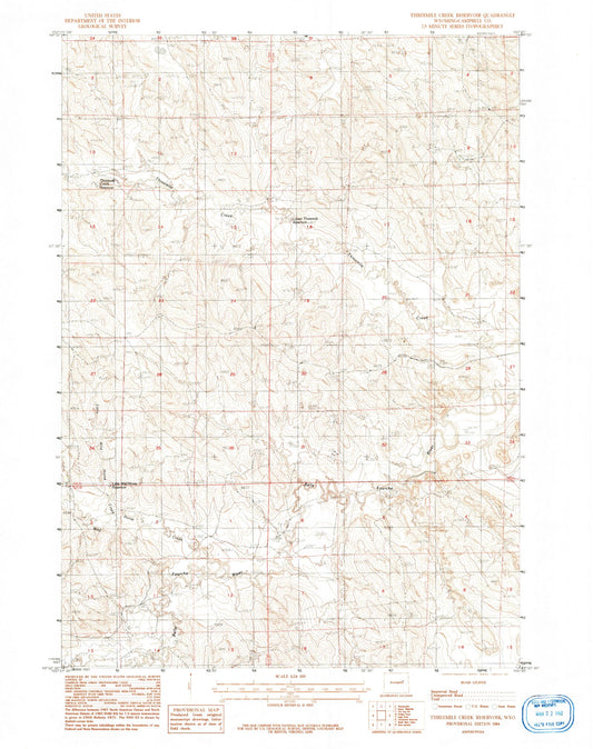 Classic USGS Threemile Creek Reservoir Wyoming 7.5'x7.5' Topo Map Image