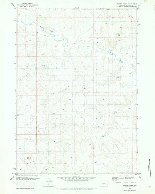 Classic USGS Timber Creek Wyoming 7.5'x7.5' Topo Map Image
