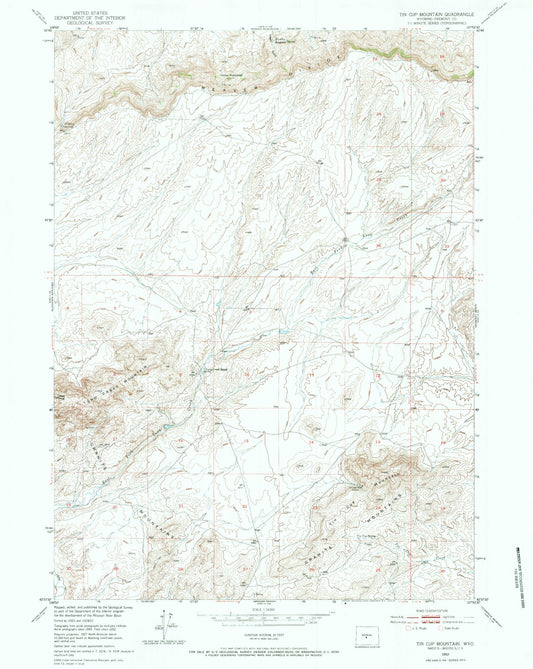 Classic USGS Tin Cup Mountain Wyoming 7.5'x7.5' Topo Map Image