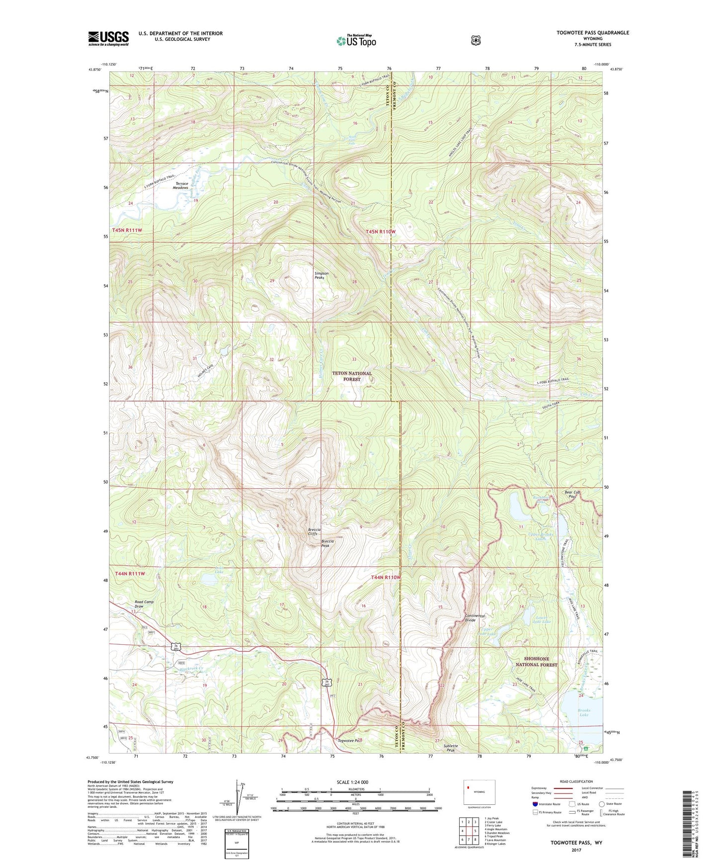 Togwotee Pass Wyoming US Topo Map Image