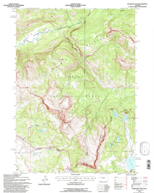Classic USGS Togwotee Pass Wyoming 7.5'x7.5' Topo Map Image