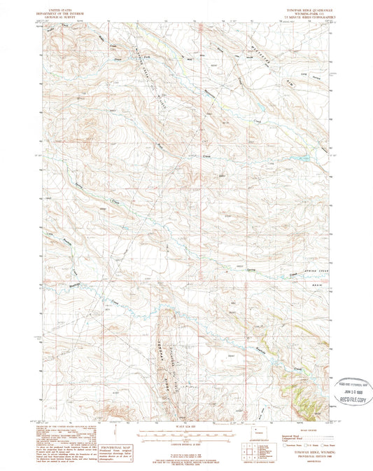 Classic USGS Tonopah Ridge Wyoming 7.5'x7.5' Topo Map Image