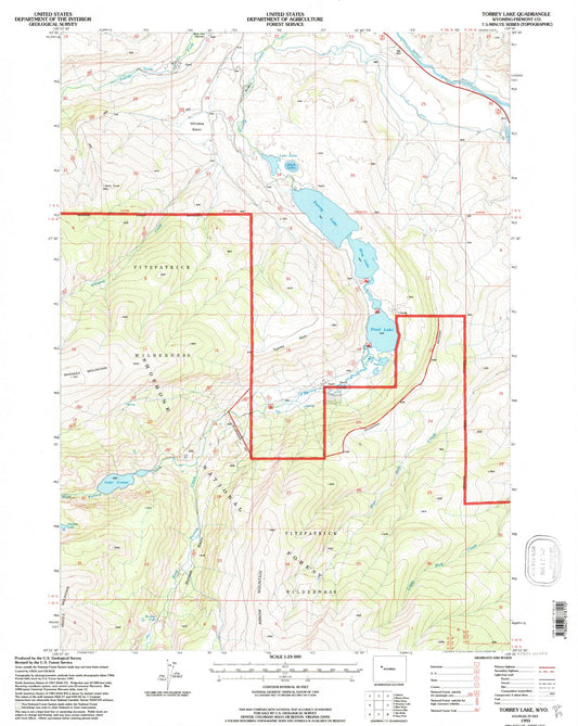 Classic USGS Torrey Lake Wyoming 7.5'x7.5' Topo Map Image