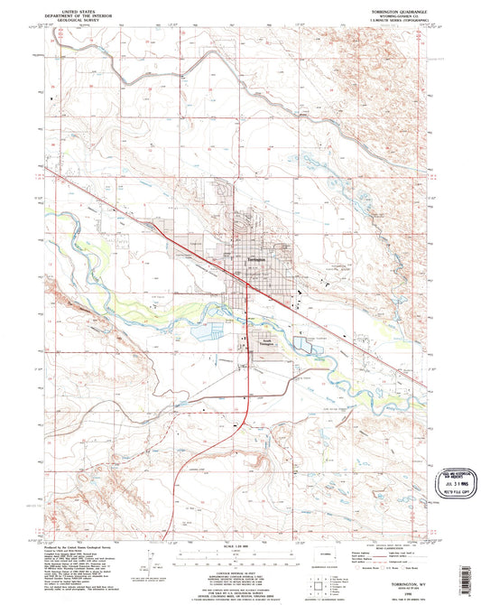 Classic USGS Torrington Wyoming 7.5'x7.5' Topo Map Image