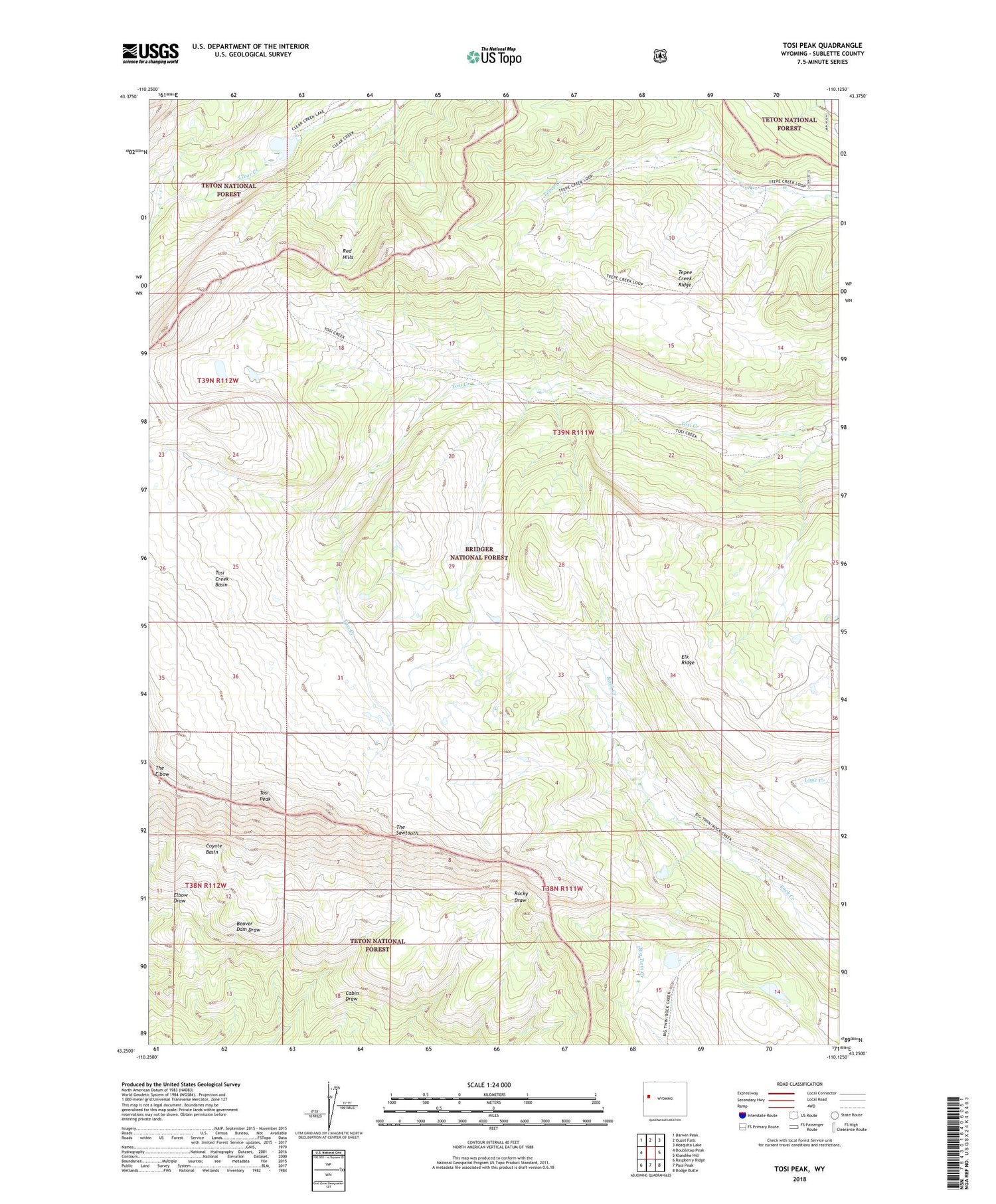 Tosi Peak Wyoming US Topo Map Image
