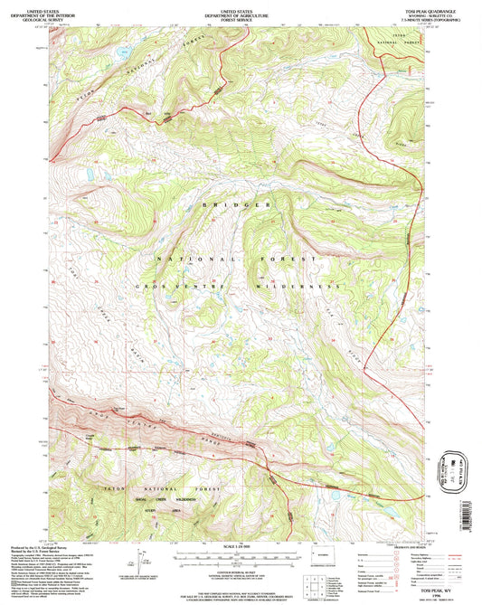 Classic USGS Tosi Peak Wyoming 7.5'x7.5' Topo Map Image