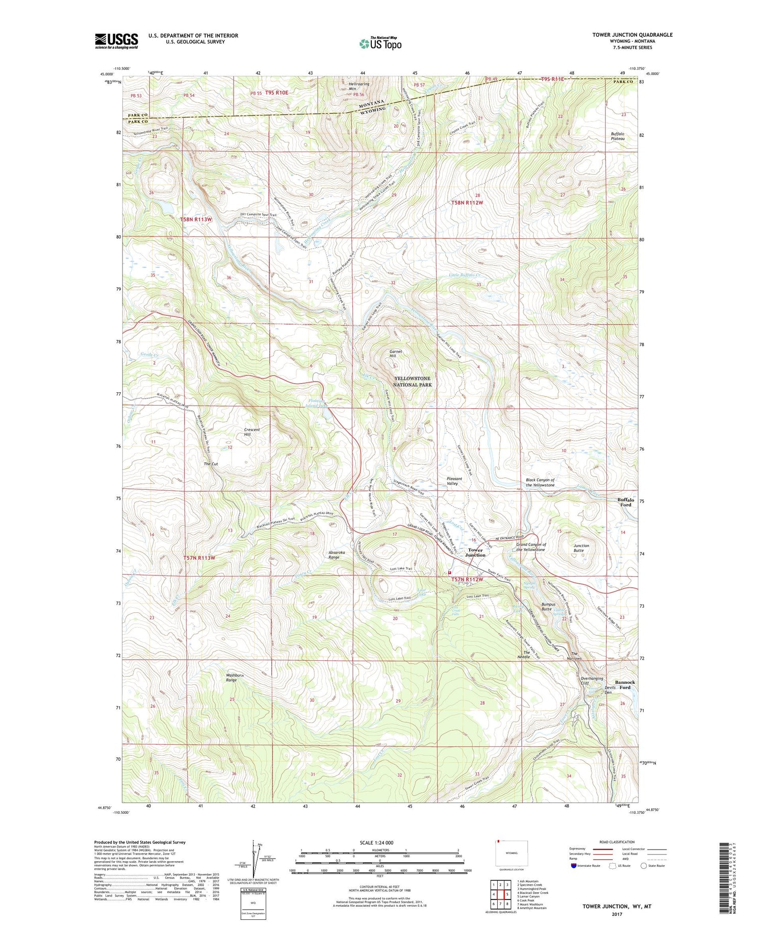 Tower Junction Wyoming US Topo Map Image