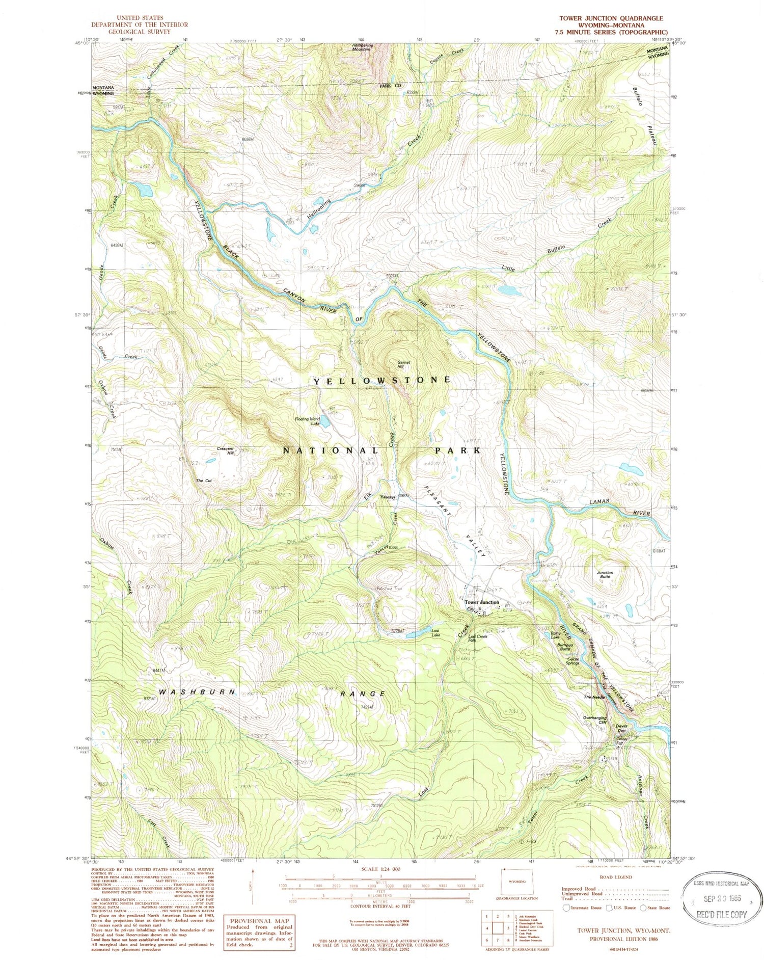 Classic USGS Tower Junction Wyoming 7.5'x7.5' Topo Map Image