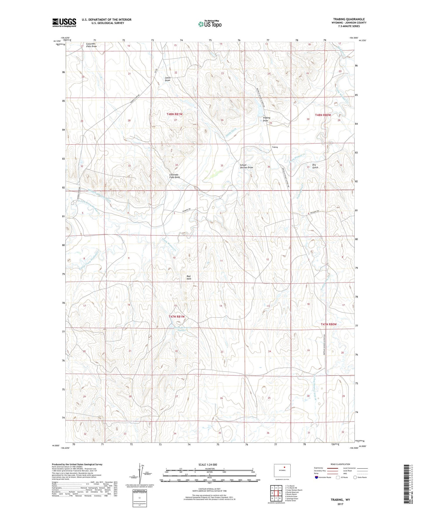 Trabing Wyoming US Topo Map Image