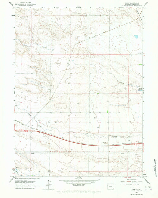 Classic USGS Tracy Wyoming 7.5'x7.5' Topo Map Image