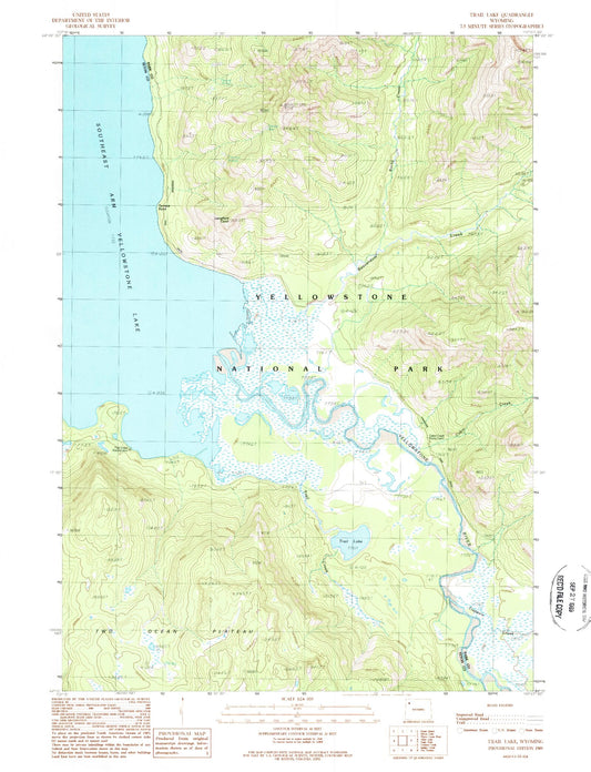 Classic USGS Trail Lake Wyoming 7.5'x7.5' Topo Map Image