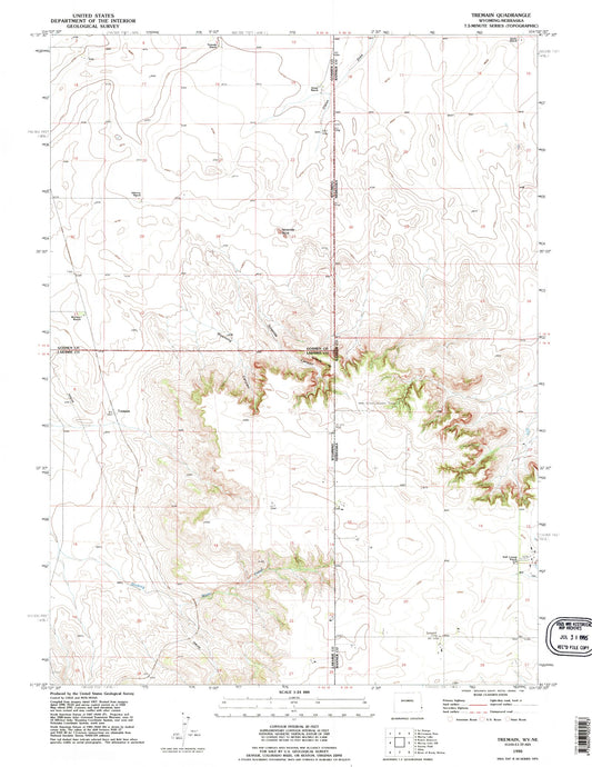 Classic USGS Tremain Wyoming 7.5'x7.5' Topo Map Image