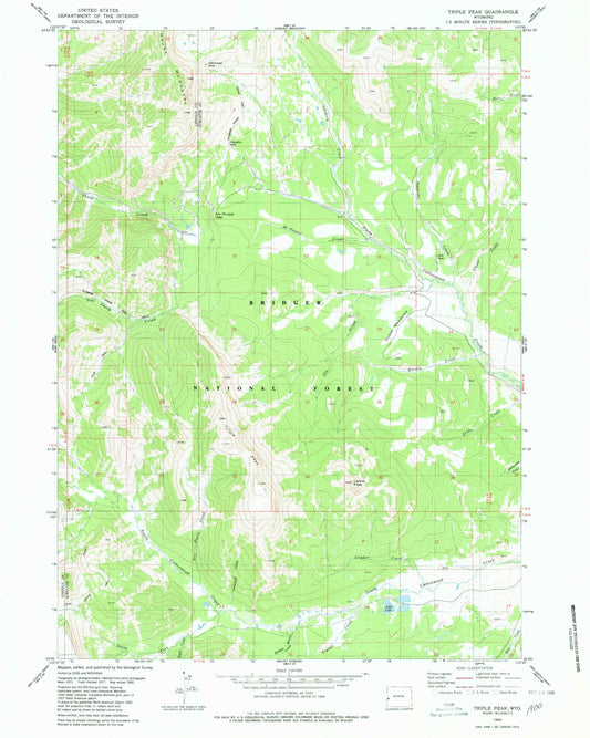 Classic USGS Triple Peak Wyoming 7.5'x7.5' Topo Map Image