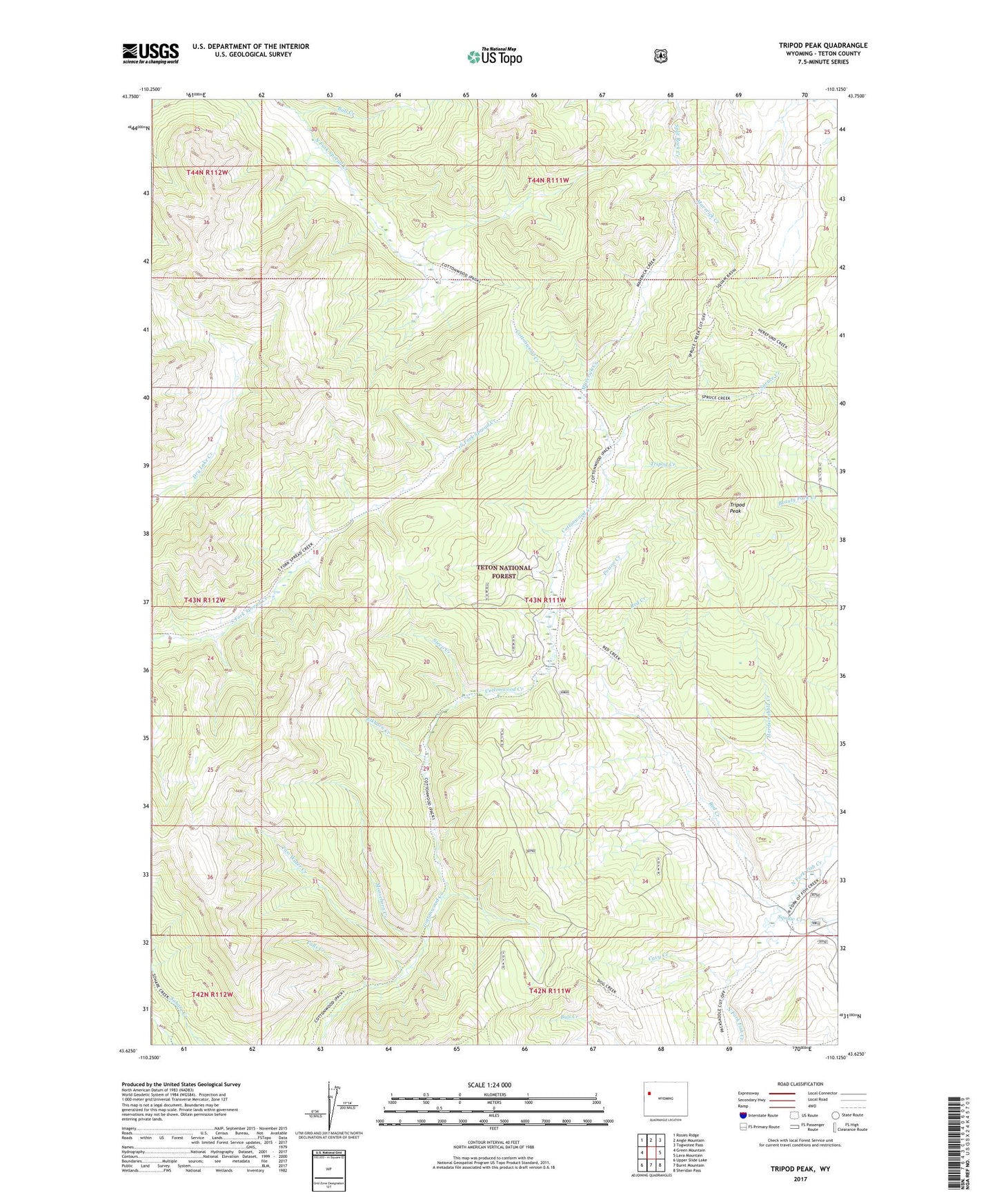 Tripod Peak Wyoming US Topo Map Image