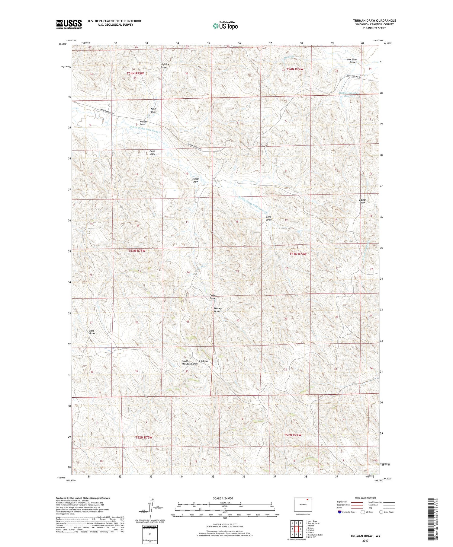 Truman Draw Wyoming US Topo Map Image