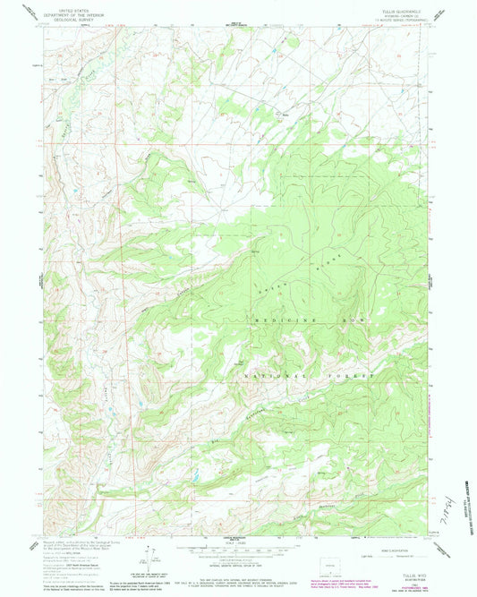Classic USGS Tullis Wyoming 7.5'x7.5' Topo Map Image