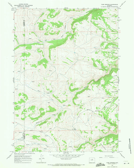 Classic USGS Turk Springs Wyoming 7.5'x7.5' Topo Map Image