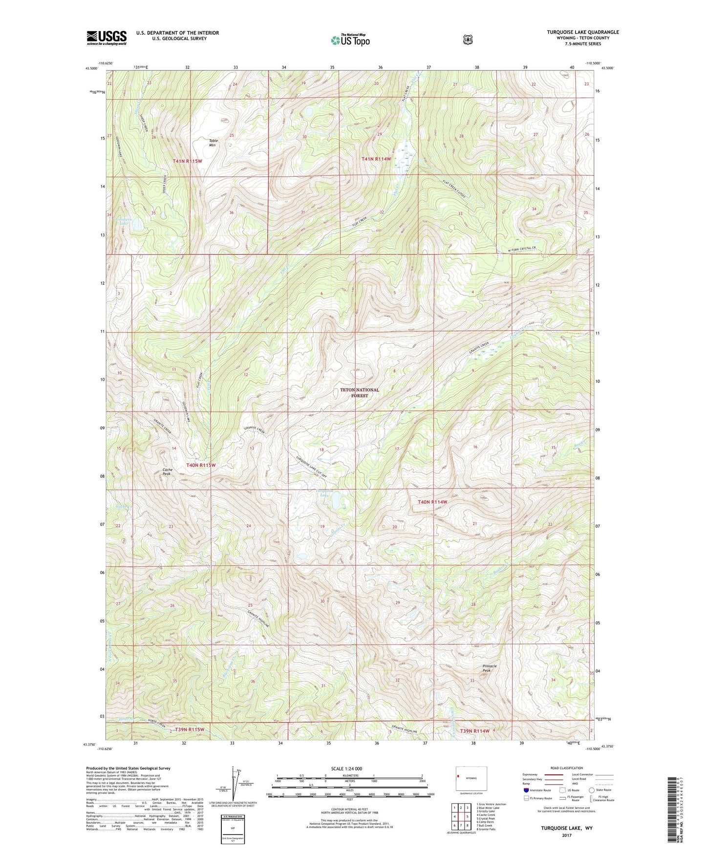 Turquoise Lake Wyoming US Topo Map Image