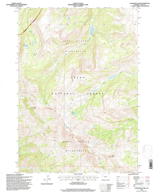 Classic USGS Turquoise Lake Wyoming 7.5'x7.5' Topo Map Image