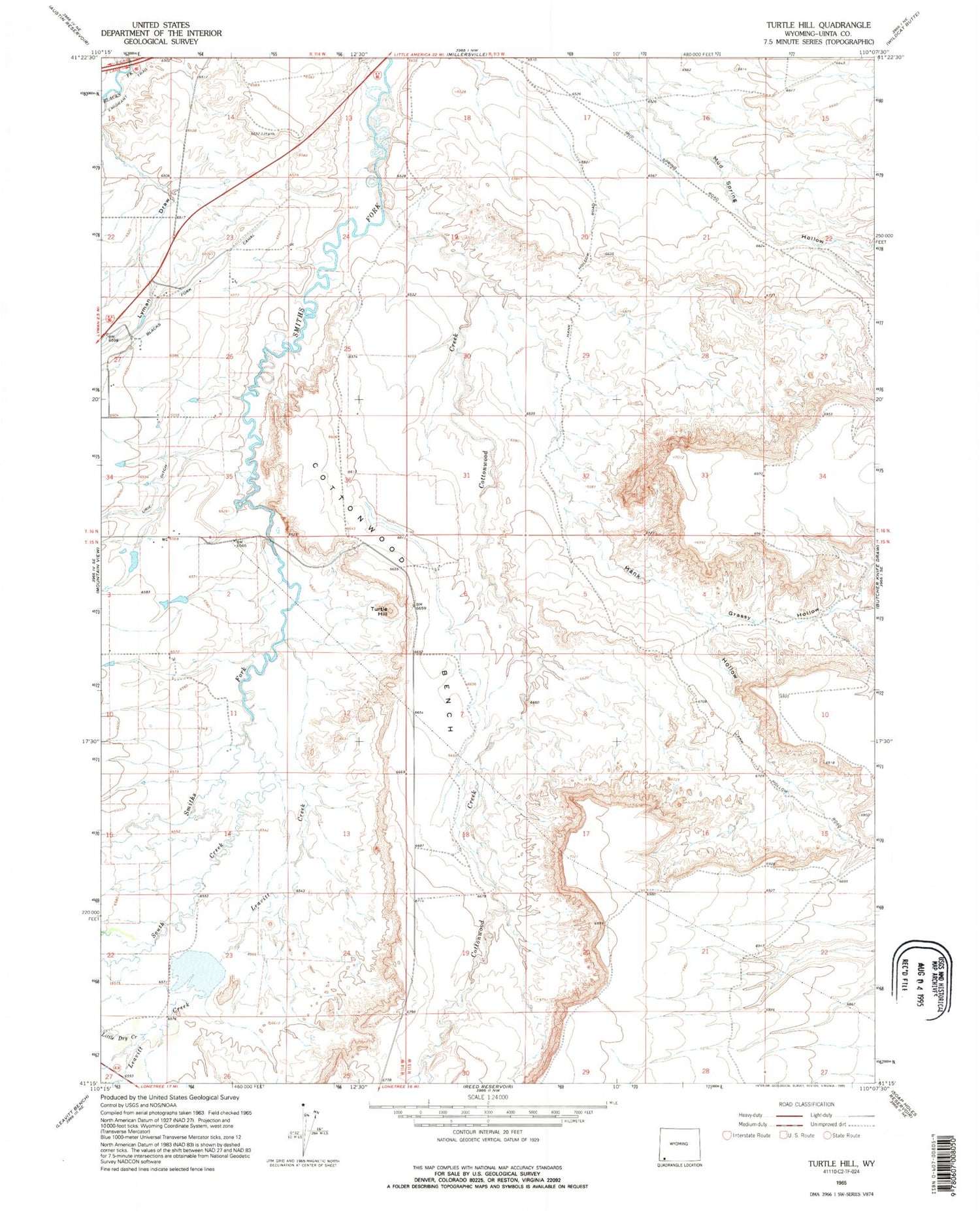 Classic USGS Turtle Hill Wyoming 7.5'x7.5' Topo Map Image