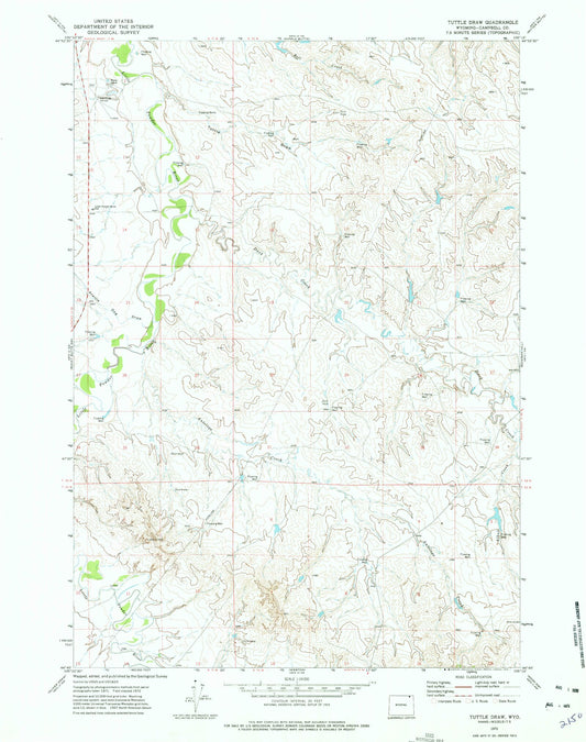Classic USGS Tuttle Draw Wyoming 7.5'x7.5' Topo Map Image