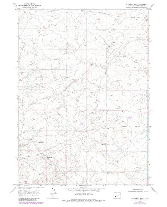 Classic USGS Twelvemile Knoll Wyoming 7.5'x7.5' Topo Map Image