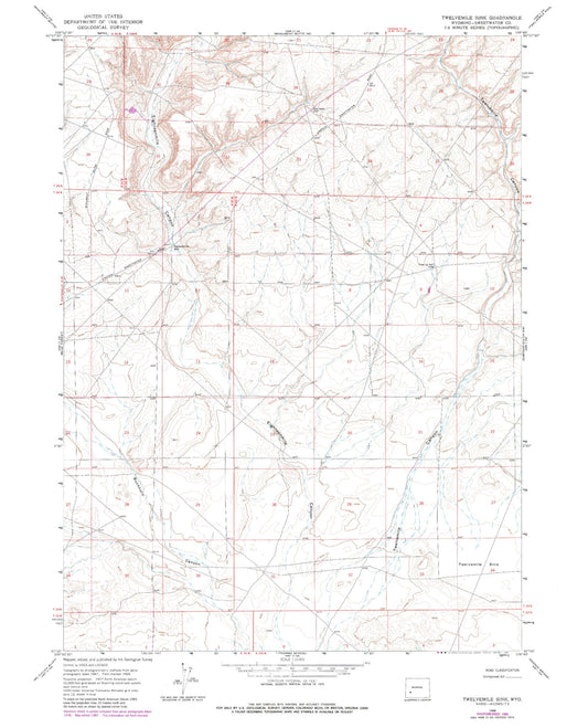 Classic USGS Twelvemile Sink Wyoming 7.5'x7.5' Topo Map Image