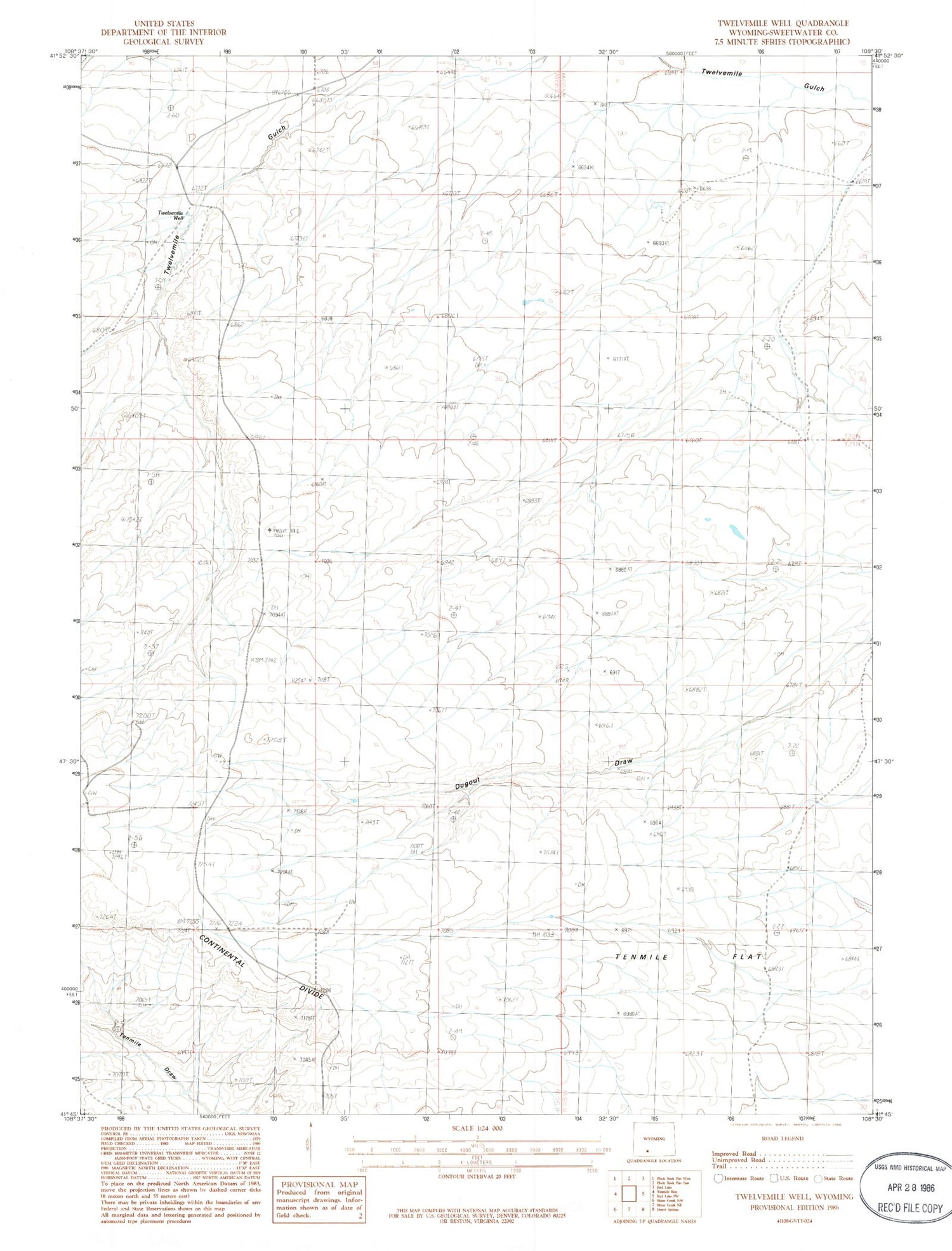 Classic USGS Twelvemile Well Wyoming 7.5'x7.5' Topo Map Image