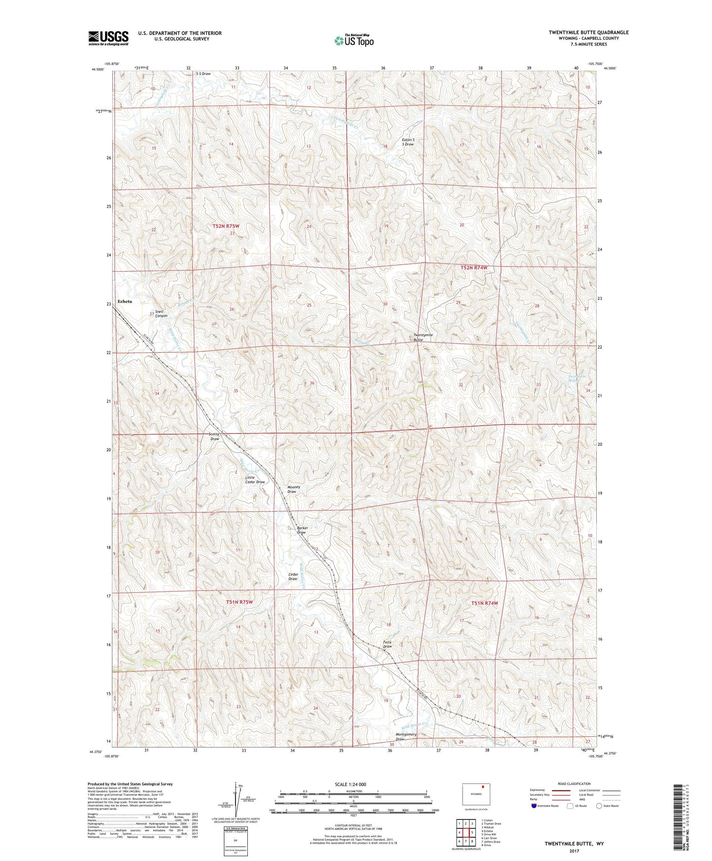 Twentymile Butte Wyoming US Topo Map Image