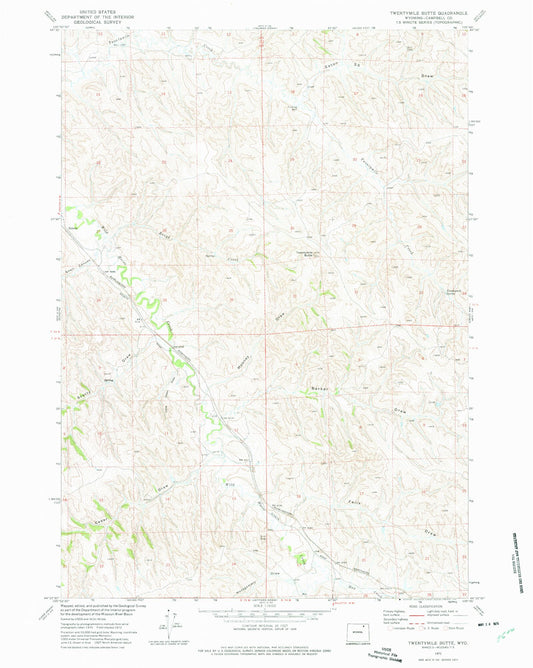 Classic USGS Twentymile Butte Wyoming 7.5'x7.5' Topo Map Image
