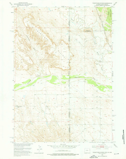 Classic USGS Twentyone Divide Wyoming 7.5'x7.5' Topo Map Image
