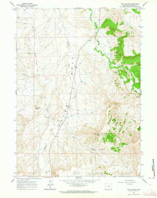 Classic USGS Twin Buttes Wyoming 7.5'x7.5' Topo Map Image